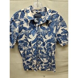 American Rag Men Large Blue Tropical Floral ShortSleeve Button Down Shirt Cotton
